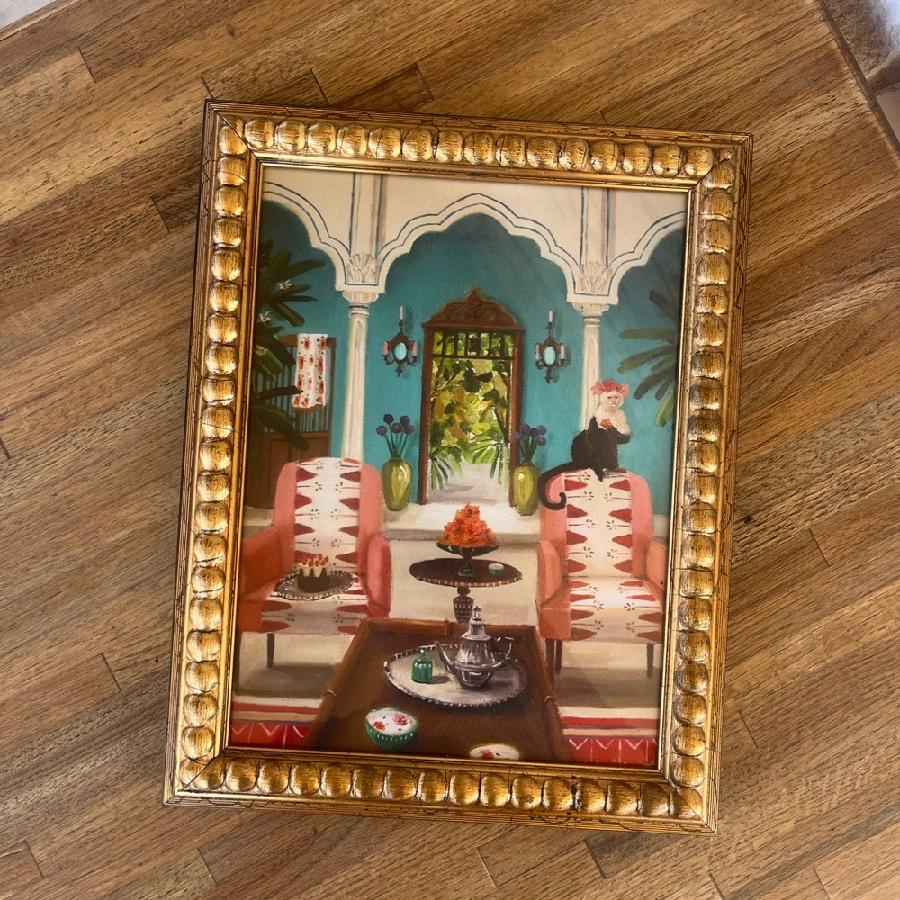 Anthropologie Framed Art with Gold and Pink Accents